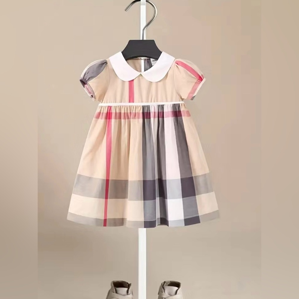 Burberry Beige Plaid Cotton Dress with Pink and Gray Accents